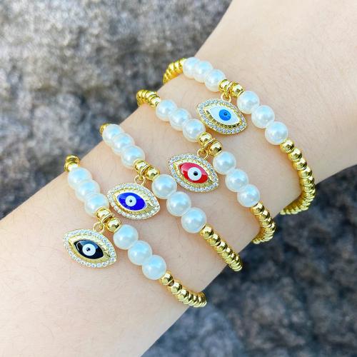 Evil Eye Jewelry Bracelet, Brass, with Plastic Pearl, plated, fashion jewelry & micro pave cubic zirconia The inner diameter of the bracelet is 55cm 