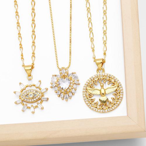 Cubic Zircon Micro Pave Brass Necklace, plated, fashion jewelry & micro pave cubic zirconia, golden 