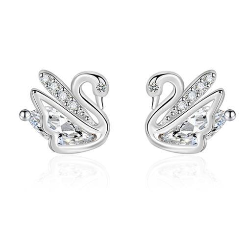 Cubic Zirconia Micro Pave Brass Earring, Swan, plated, micro pave cubic zirconia & for woman, platinum color 