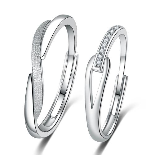 Couple Finger Rings, Brass, plated, Unisex & micro pave cubic zirconia, platinum color 