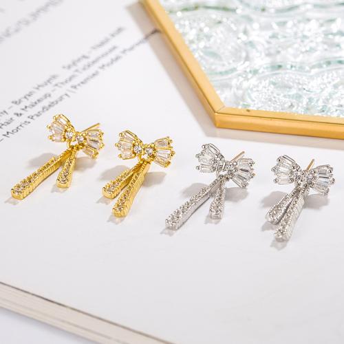 Cubic Zirconia Micro Pave Brass Earring, Bowknot, plated, micro pave cubic zirconia & for woman 
