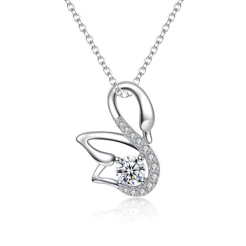 Cubic Zircon Micro Pave Brass Necklace, Swan, plated, DIY & micro pave cubic zirconia 