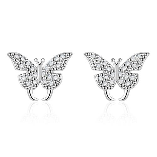 Cubic Zirconia Micro Pave Brass Earring, Butterfly, plated, micro pave cubic zirconia & for woman, platinum color 