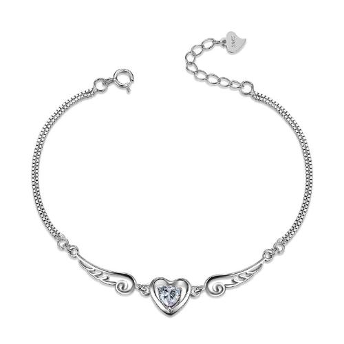 Cubic Zirconia Micro Pave Sterling Silver Bracelet, 925 Sterling Silver, with 3cm extender chain, Angel Wing, polished, fashion jewelry & micro pave cubic zirconia & for woman Approx 16.5 cm 