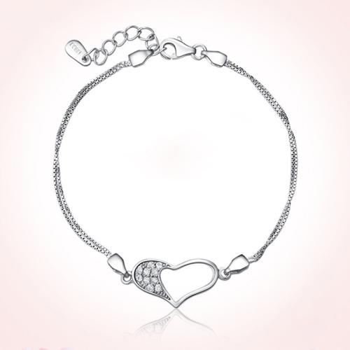 Cubic Zirconia Micro Pave Sterling Silver Bracelet, 925 Sterling Silver, with 2.5cm extender chain, Heart, polished, fashion jewelry & micro pave cubic zirconia & for woman Approx 15.5 cm 