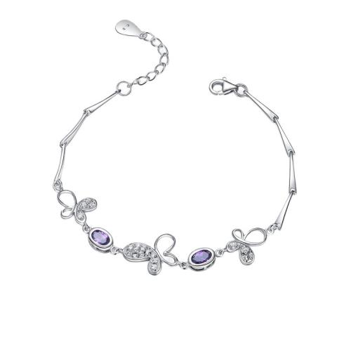 Sterling Silver Bracelets, 925 Sterling Silver, with 2.5cm extender chain, Butterfly, fashion jewelry & for woman & with rhinestone Approx 16 cm 