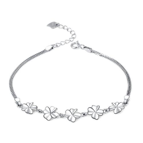 Sterling Silver Bracelets, 925 Sterling Silver, with 3cm extender chain, Four Leaf Clover, polished, fashion jewelry & for woman Approx 16 cm 