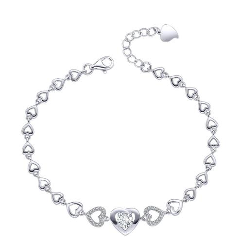 Cubic Zirconia Micro Pave Sterling Silver Bracelet, 925 Sterling Silver, with 3cm extender chain, Heart, fashion jewelry & micro pave cubic zirconia & for woman Approx 16.5 cm 