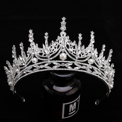 Bridal Tiaras, Zinc Alloy, with Crystal & Plastic Pearl, for woman & with rhinestone diameter 140mm, height 80mm 