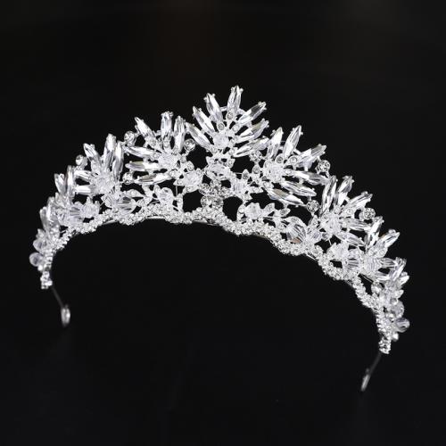 Bridal Tiaras, Zinc Alloy, for woman & with rhinestone, silver color, diameter 140mm, height 75mm, arc length 280-300mm 