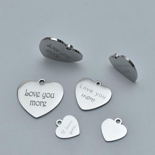 Stainless Steel Heart Pendants, 304 Stainless Steel, polished, DIY original color [