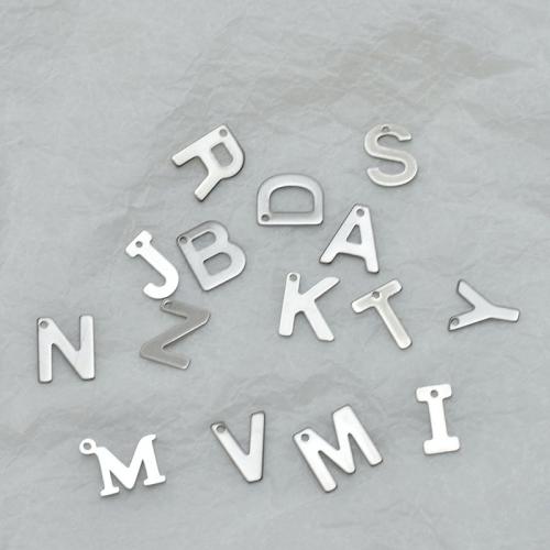 Stainless Steel Letter Pendant, 304 Stainless Steel, Alphabet Letter, polished, DIY original color 