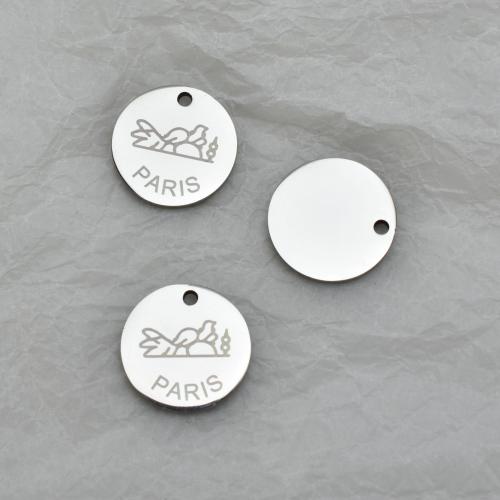 Stainless Steel Tag Charm, 304 Stainless Steel, Flat Round, polished, DIY, original color [