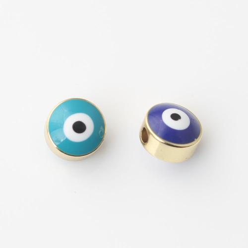 Fashion Evil Eye Beads, Brass, Round, gold color plated, DIY & evil eye pattern & enamel 