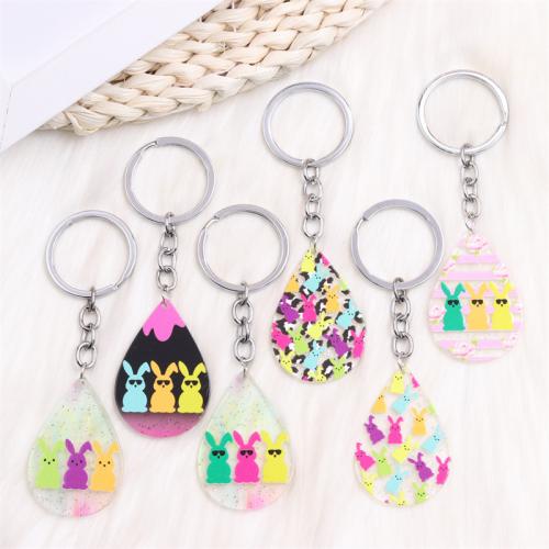 Acrylic Key Chain, with 304 Stainless Steel, Teardrop, printing & for woman 