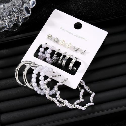 Pendiente de aleación de cinc con perlas plásticas, aleación de zinc, con Perlas plásticas, Joyería & diferentes estilos para la opción & para mujer, Vendido por Set