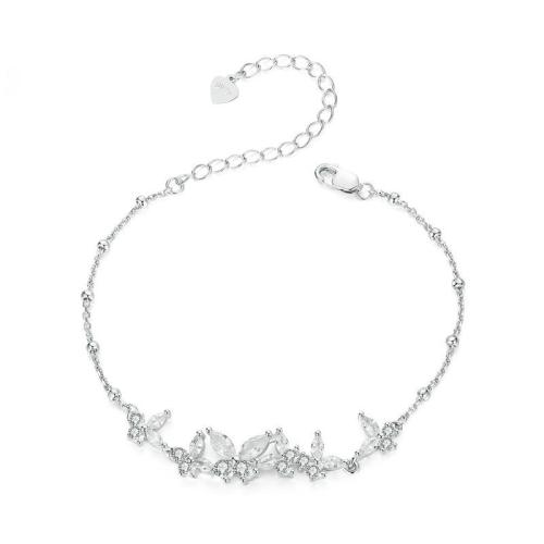 Cubic Zirconia Sterling Silver Bracelets, 925 Sterling Silver, with 5CM extender chain, plated, micro pave cubic zirconia & for woman, platinum color Approx 16 cm [
