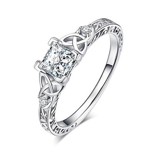 Zinc Alloy Finger Ring, plated & micro pave cubic zirconia & for woman, silver color 