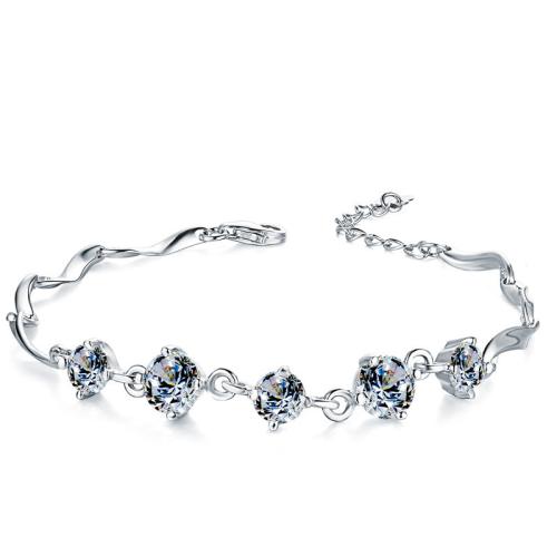 Sterling Silver Bracelets, 925 Sterling Silver, with 3cm extender chain, fashion jewelry & for woman & with rhinestone Approx 16.5 cm 