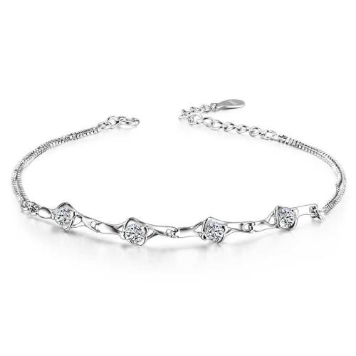 Sterling Silver Bracelets, 925 Sterling Silver, with 3cm extender chain, Rose, fashion jewelry & for woman Approx 16 cm 