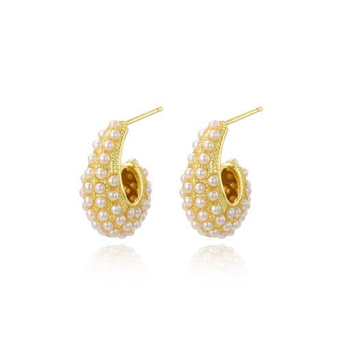 Cubic Zirconia Micro Pave Brass Earring, with Plastic Pearl, 18K gold plated, fashion jewelry & micro pave cubic zirconia & for woman 