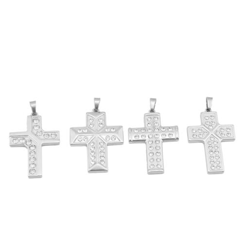 Stainless Steel Cross Pendants, 304 Stainless Steel, polished, DIY & for man & with rhinestone, original color [