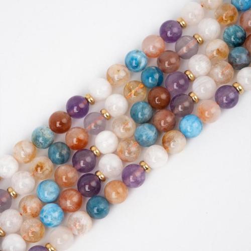 Gemischte Farbe Quarz Perlen, Natürlicher Quarz, rund, poliert, DIY, gemischte Farben, 8mm, Länge:ca. 38 cm, ca. 48PCs/Strang, verkauft von Strang
