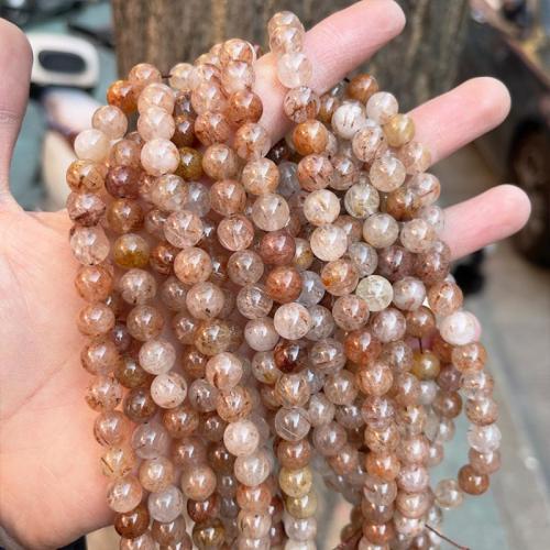 Rutilquarz Perlen, Rutilated Quarz, rund, poliert, DIY & verschiedene Größen vorhanden, Länge:ca. 38 cm, verkauft von Strang
