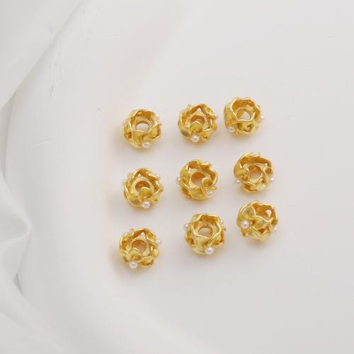 Zinklegierung Zwischenperlen, mit Kunststoff Perlen, Blume, goldfarben plattiert, DIY, 7x4mm, verkauft von PC[