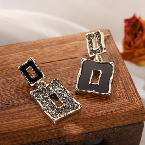 Zinc Alloy Rhinestone Drop Earring, plated, fashion jewelry & enamel & with rhinestone, silver color 