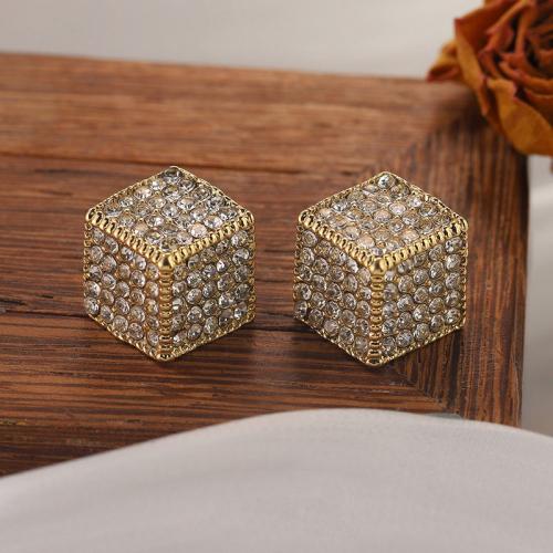 Zinc Alloy Rhinestone Stud Earring, Square, plated, fashion jewelry & with rhinestone, golden 