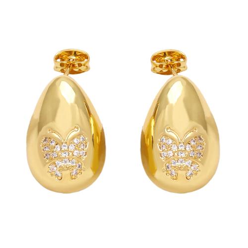 Cubic Zirconia Micro Pave Brass Earring, Teardrop, plated, fashion jewelry & micro pave cubic zirconia, golden 