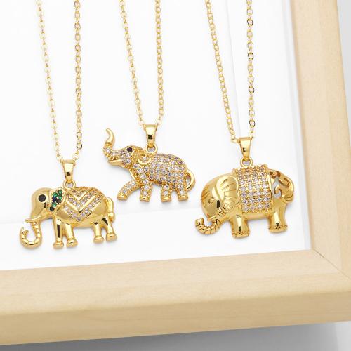 Cubic Zircon Micro Pave Brass Necklace, Elephant, plated, fashion jewelry & micro pave cubic zirconia 