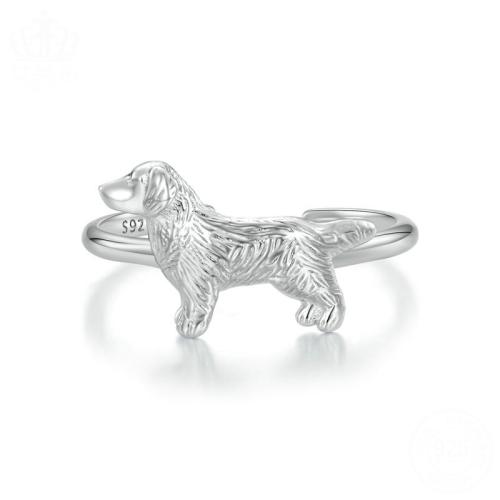 Sterling Silver Finger Ring, 925 Sterling Silver, Dog, plated, for woman, platinum color 