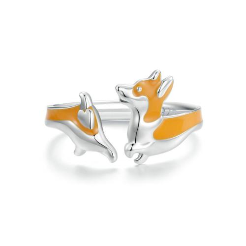 Sterling Silver Finger Ring, 925 Sterling Silver, plated, for woman & enamel, platinum color 