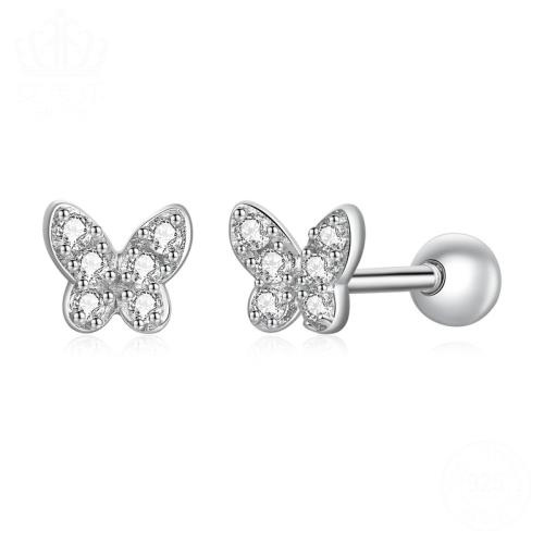 Cubic Zirconia Micro Pave Sterling Silver Earring, 925 Sterling Silver, Butterfly, plated, micro pave cubic zirconia & for woman, platinum color 