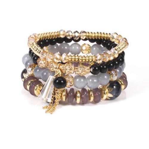 Wickel Armbänder, Zinklegierung, mit Lampwork & Kunststoff Perlen, 4 Stück & Modeschmuck & für Frau & mit Strass, keine, Länge:ca. 17 cm, verkauft von setzen