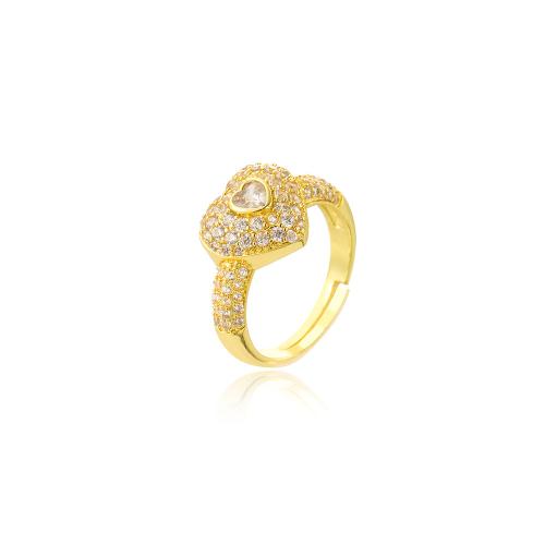 Zircon pavent l'anneau en laiton de doigt, coeur, Plaqué or 18K, bijoux de mode & pavé de micro zircon & pour femme, Vendu par PC