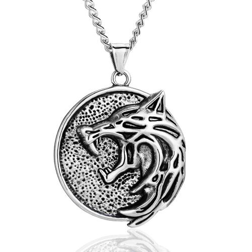 Stainless Steel Jewelry Necklace, 304 Stainless Steel, Wolf, Vacuum Ion Plating, fashion jewelry & for man 