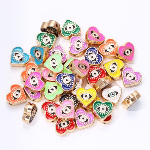 Zinc Alloy Evil Eye Beads, Heart, gold color plated, double-sided enamel & DIY 12mm [