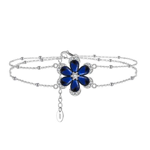 Cubic Zirconia Micro Pave Sterling Silver Bracelet, 925 Sterling Silver, with Sapphire, plated, Double Layer & micro pave cubic zirconia & for woman, platinum color Approx 45 cm 