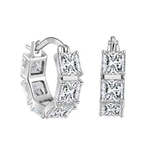 Cubic Zirconia Micro Pave Sterling Silver Earring, 925 Sterling Silver, plated, micro pave cubic zirconia & for woman, platinum color, 18mm 