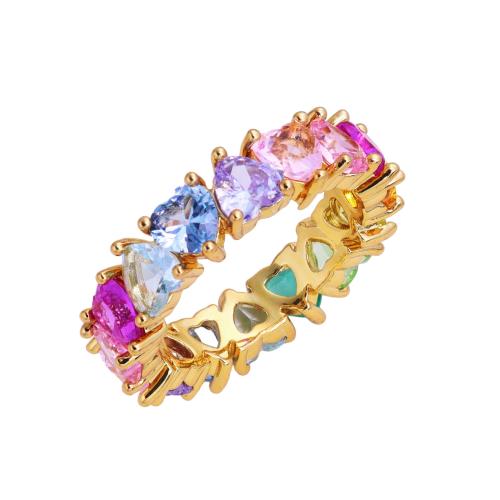 Zirkonia Messing Finger Ring, goldfarben plattiert, Modeschmuck & verschiedene Größen vorhanden & Micro pave Zirkonia & für Frau, keine, 12PCs/Tasche, verkauft von Tasche