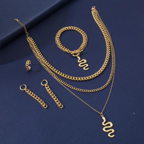 Fashion Zinc Alloy Jewelry Sets, finger ring & bracelet & earring & necklace, 4 pieces & fashion jewelry & for woman, golden 