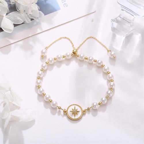 Plastic Jewelry Bracelet, Zinc Alloy, with Plastic Pearl, fashion jewelry & micro pave cubic zirconia & for woman 