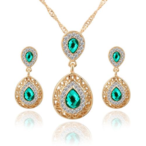 Crystal Jewelry Sets, Zinc Alloy, Stud Earring & necklace, with Crystal, plated, 2 pieces & for woman & with rhinestone 