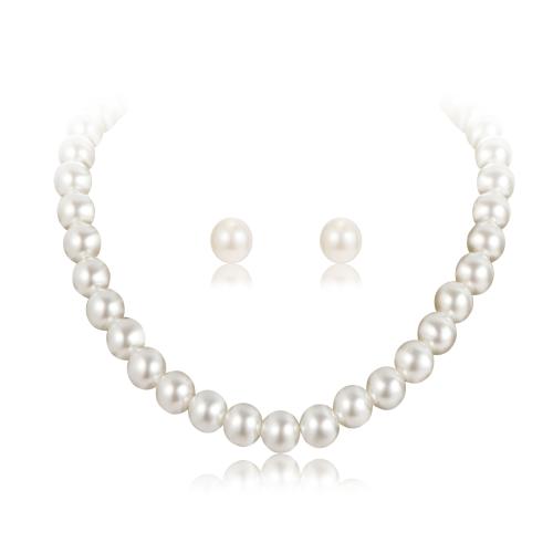 Fashion Zinc Alloy Jewelry Sets, Stud Earring & necklace, with Plastic Pearl, plated, 2 pieces & fashion jewelry & for woman, white 