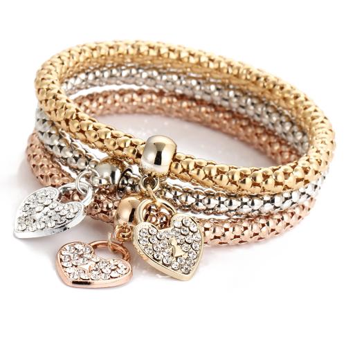 Zinc Alloy Crystal Bracelets, with Crystal, plated, three pieces & fashion jewelry & for woman, mixed colors 