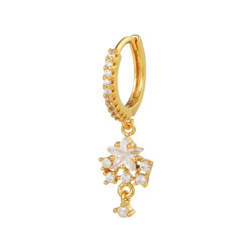 Brass Huggie Hoop Drop Earring, gold color plated & micro pave cubic zirconia & for woman, 25mm 