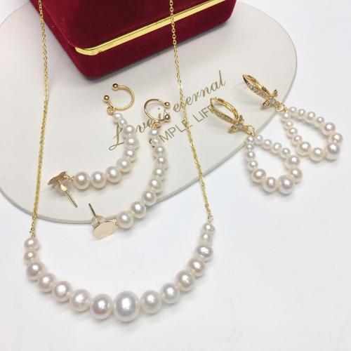 Brass Freshwater Pearl Jewelry Sets, with Brass, real gold plated, fashion jewelry & for woman Approx 45 cm 